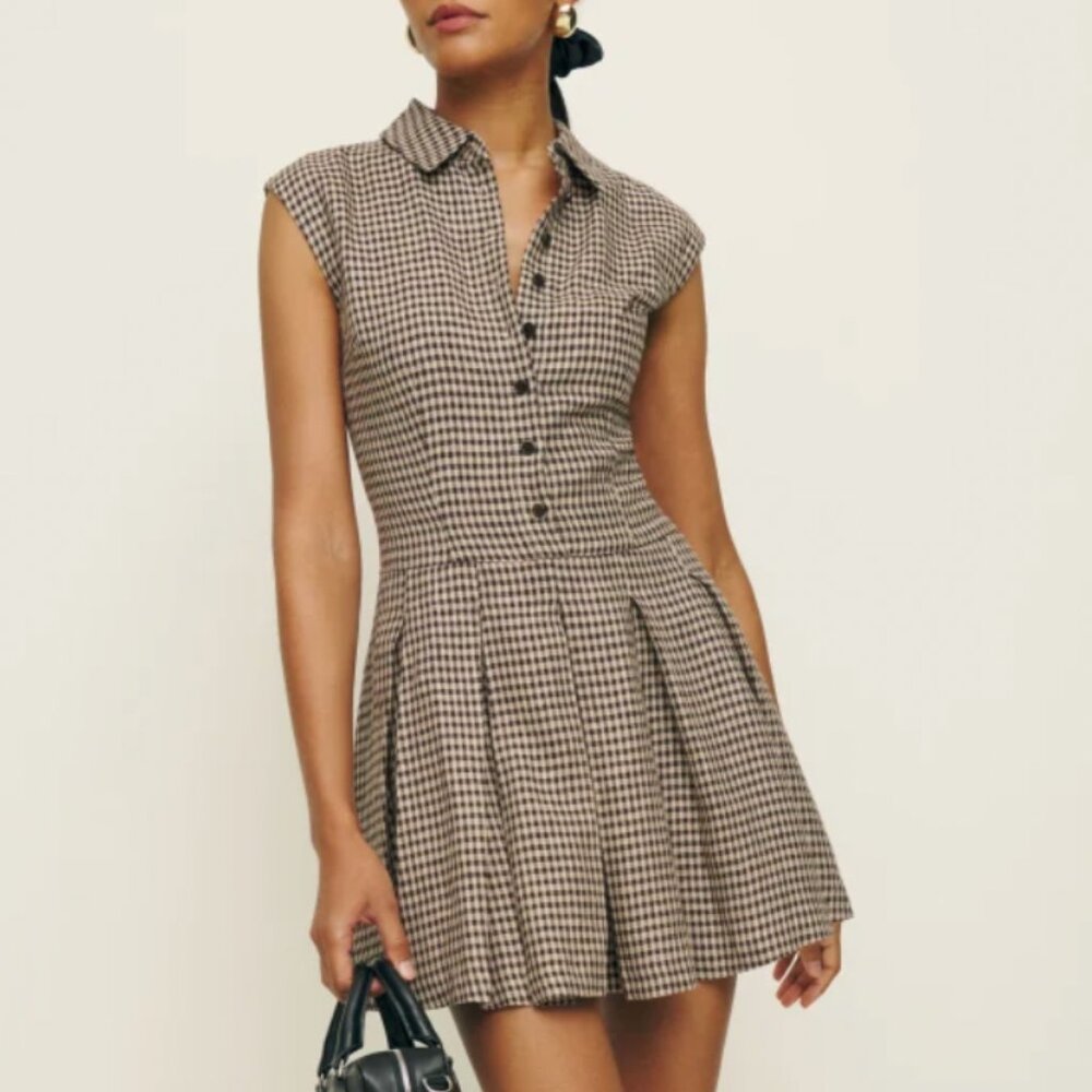 Reformation Brown Checkered Mini Dress